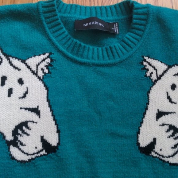 MINKPINK MINK PINK SNOW LEOPARD INTARSIA SWEATER AUTHENTIC GREEN WHITE SMALL - Picture 6 of 10